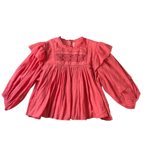 Free People Flor E Mayo Peasant Balloon Sleeves Blouse Size S OB1024231 - Picture 11 of 11